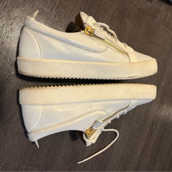 GIUSEPPE ZANOTTI White Gold Zipper Leather Lace Up Sneakers Mens sz. 43 - Picture 12 of 12